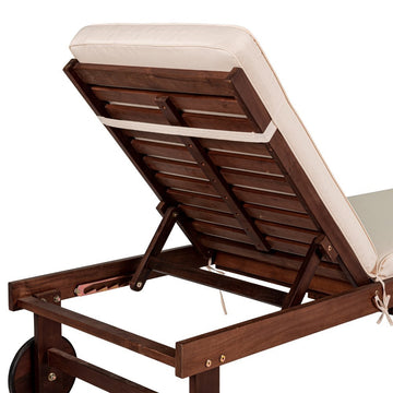 Seabrook Outdoor Acacia Wood Lounger with Cushion, 5-Position Back, Slide Table & Wheels - JONATHAN Y